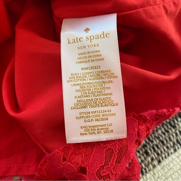 Kate Spade Red Black Lace Ruffle Sleeve Dress - Picture 11 of 12